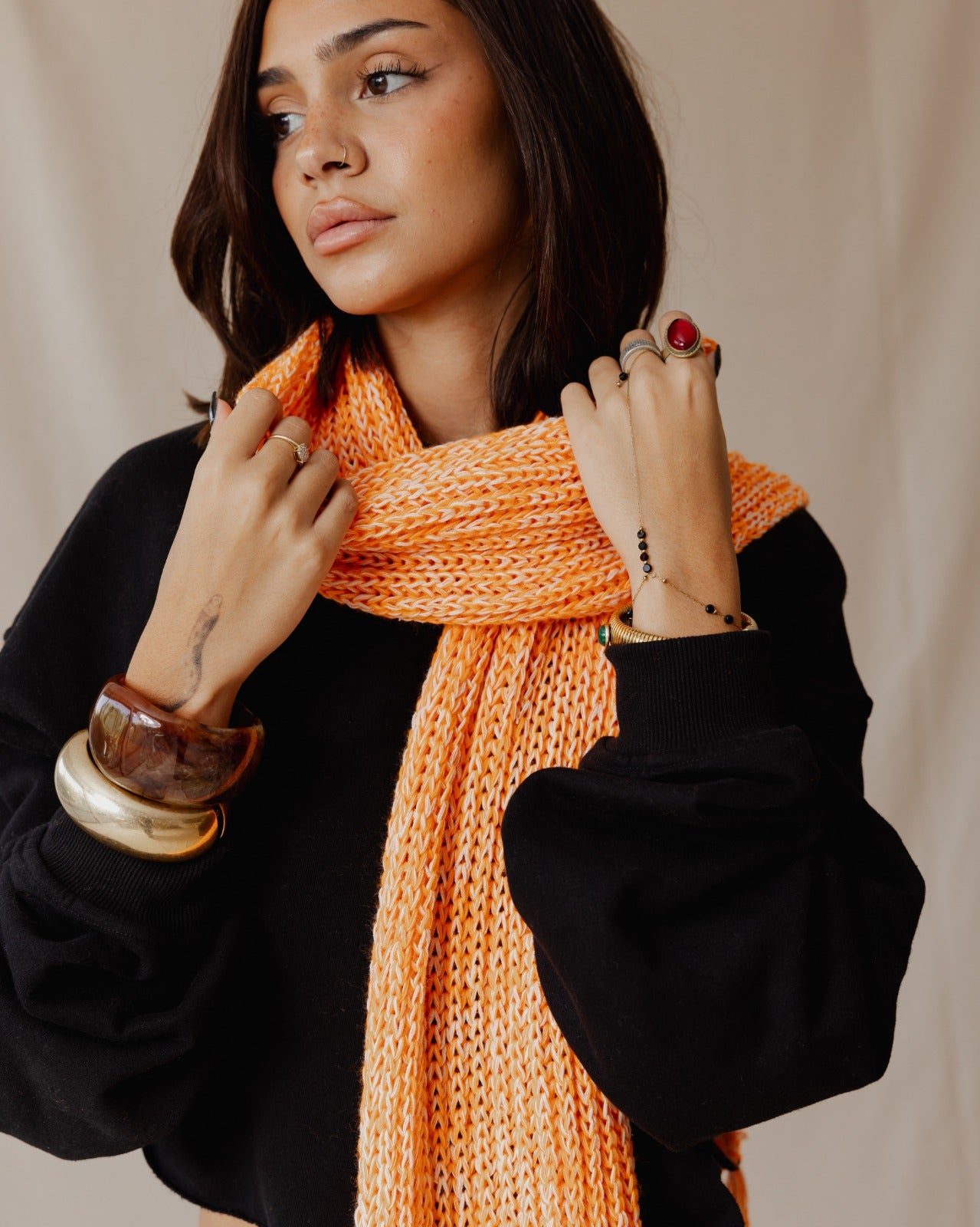 Handmade Edge Fringe Scarf Orange