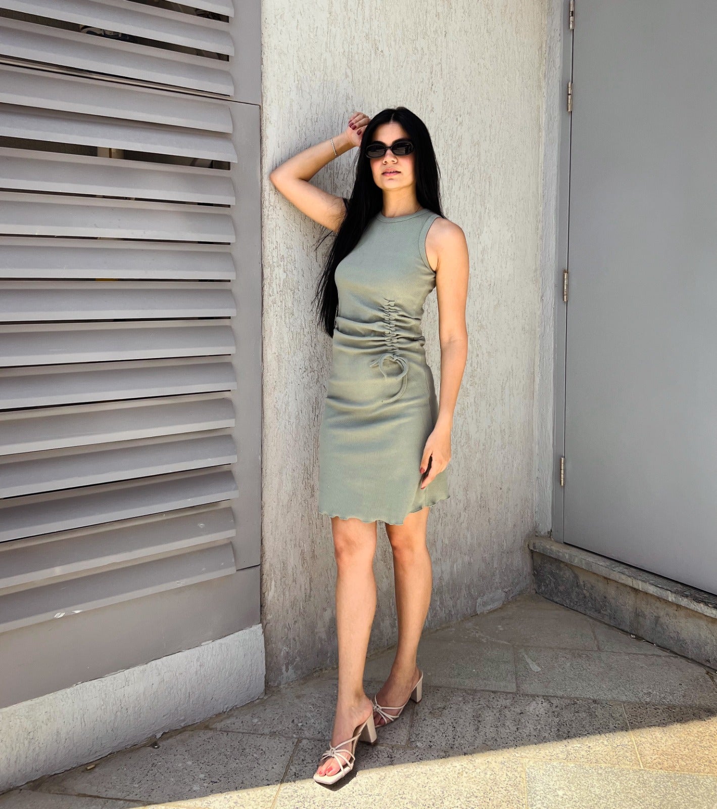 Drawstring Fitted Dress Olive