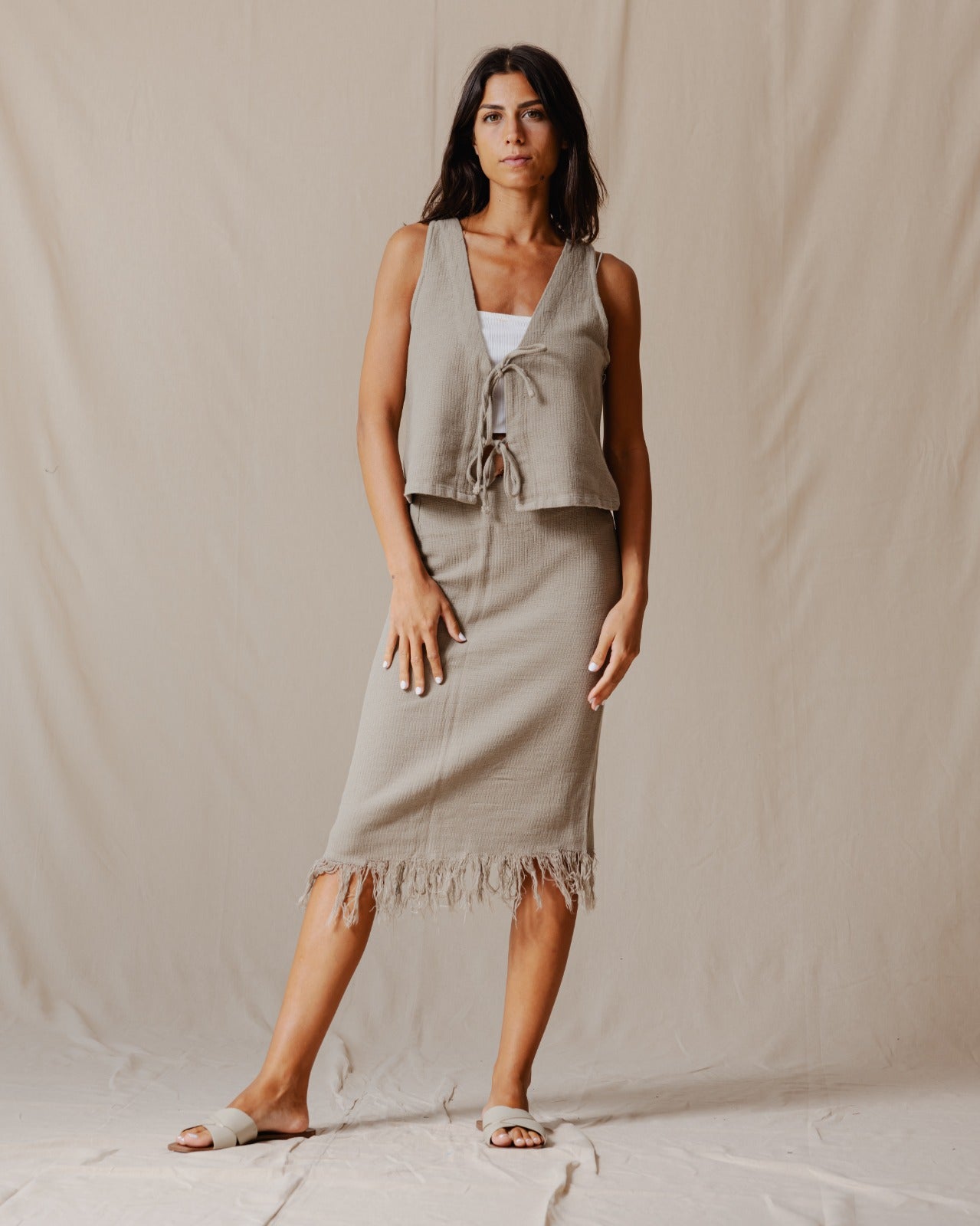 Fringed Boho Skirt Olive