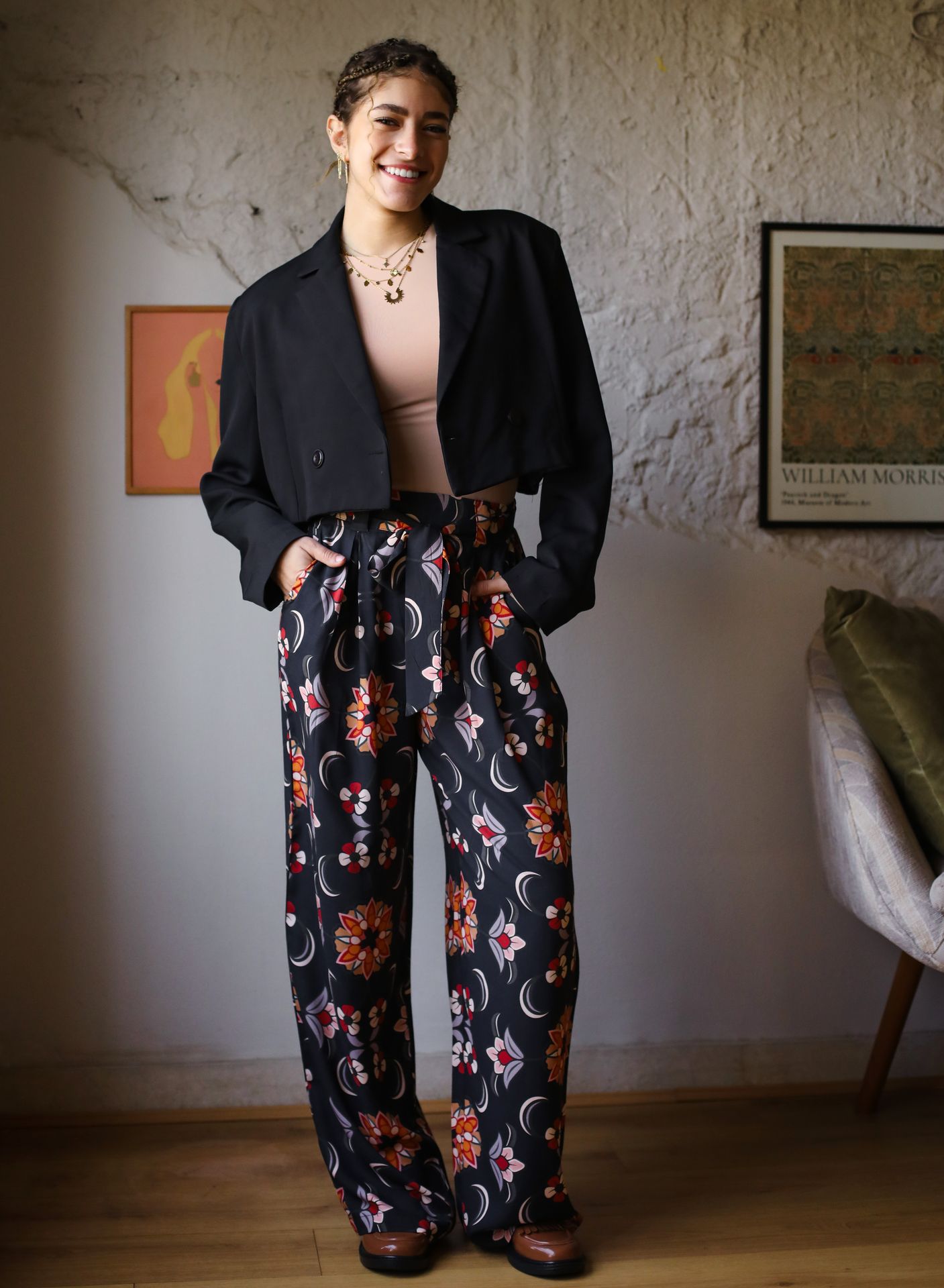 Damask Rose Cotton Pants Black