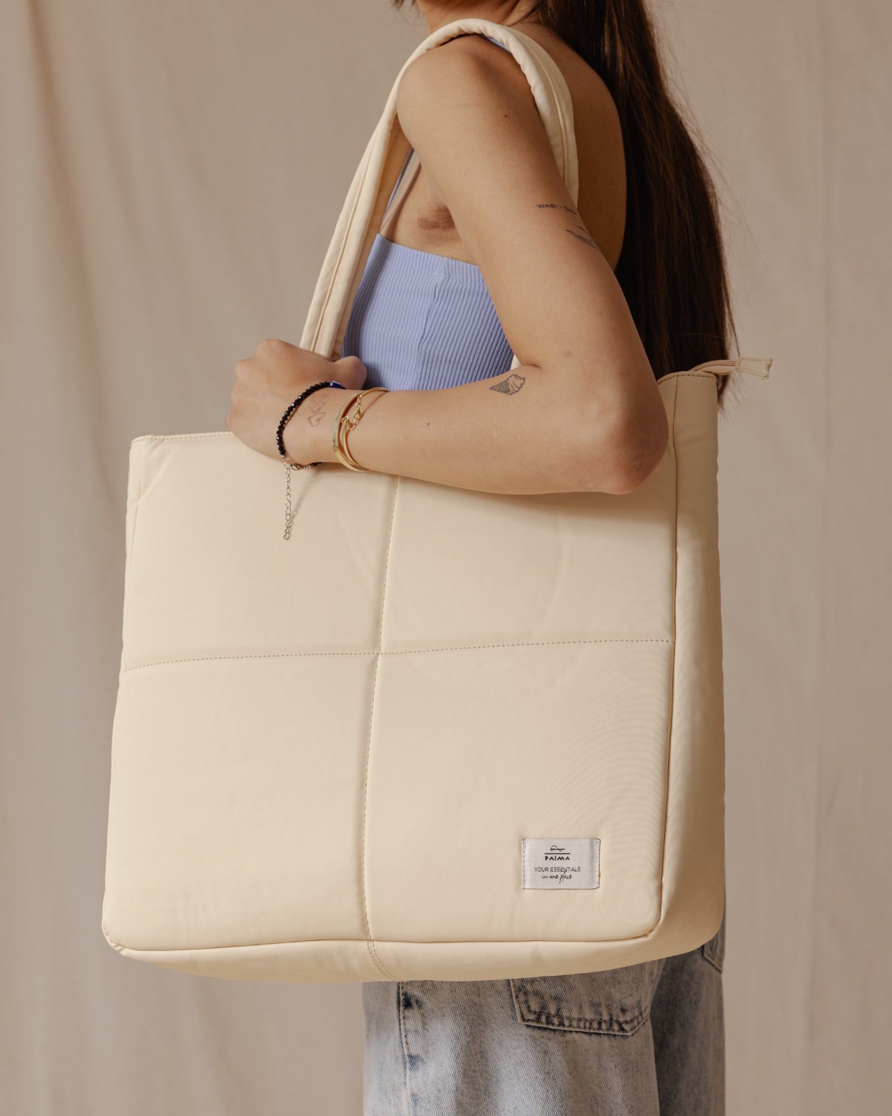 Waterproof Quilted Tote Beige