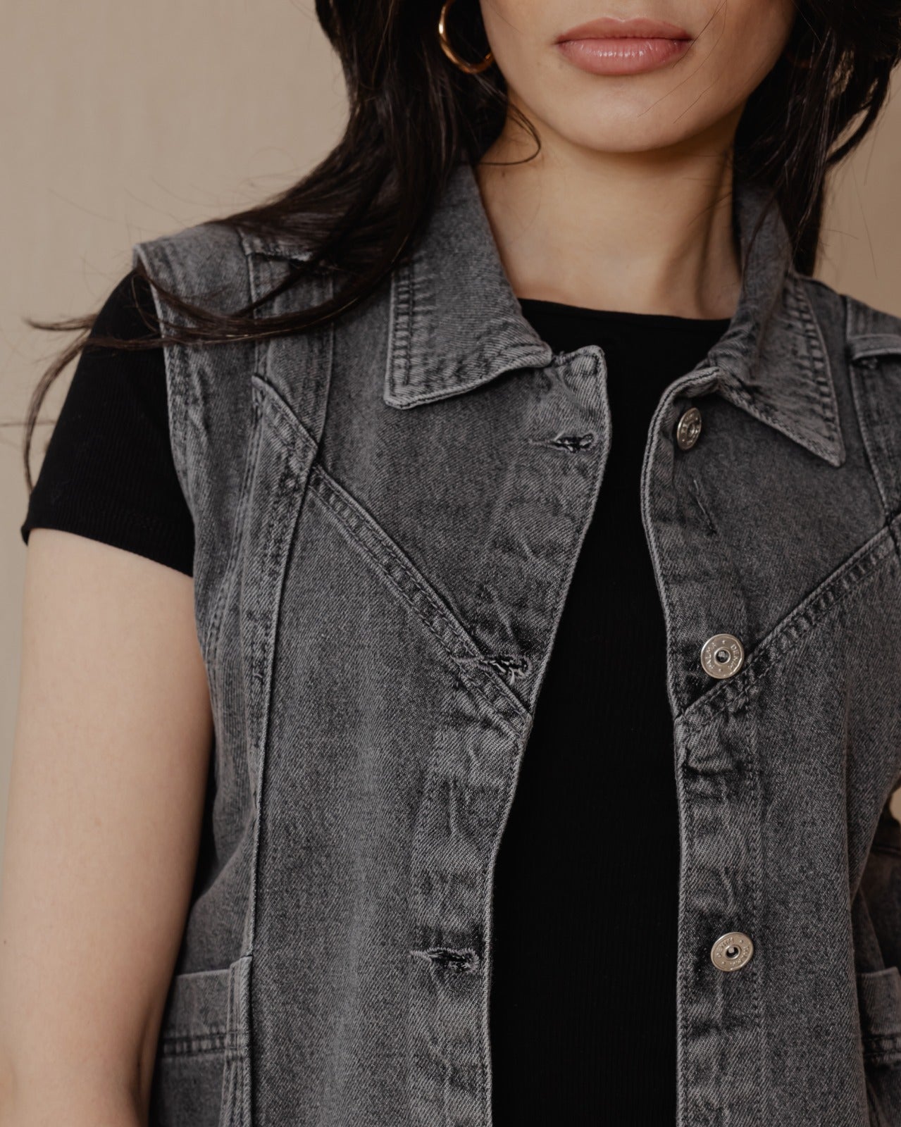 Washed Denim Vest Black