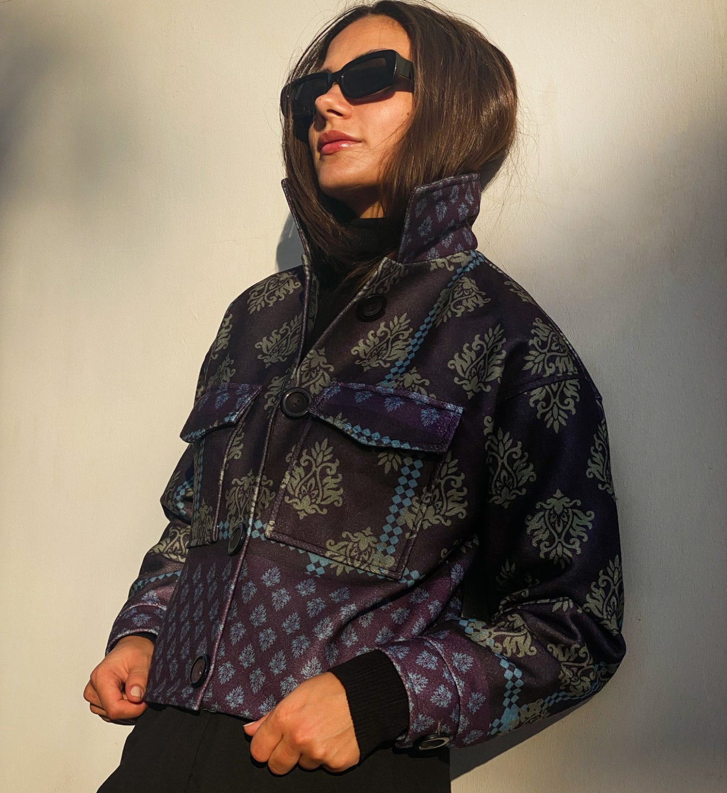 Baroque Bomber Jacket Black X Purple