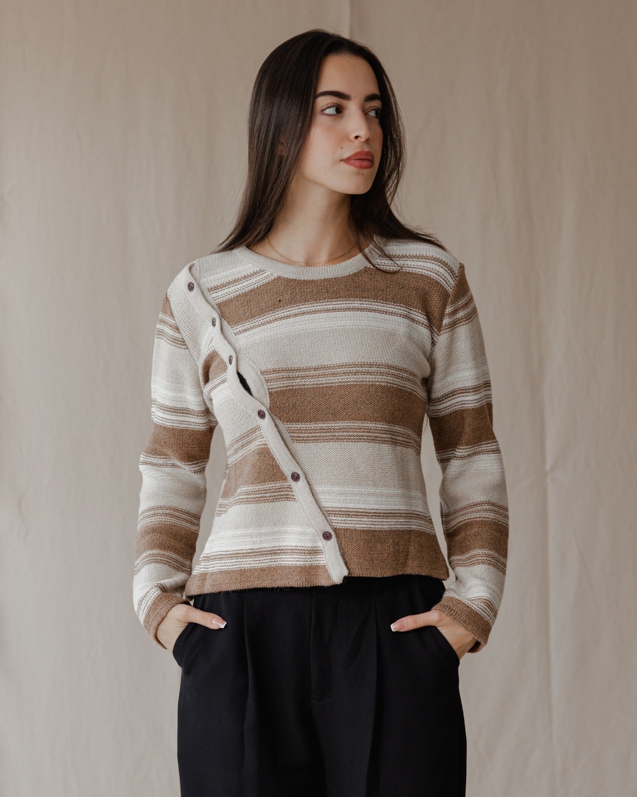 Asymmetrical Wool Top Beige X Cafe