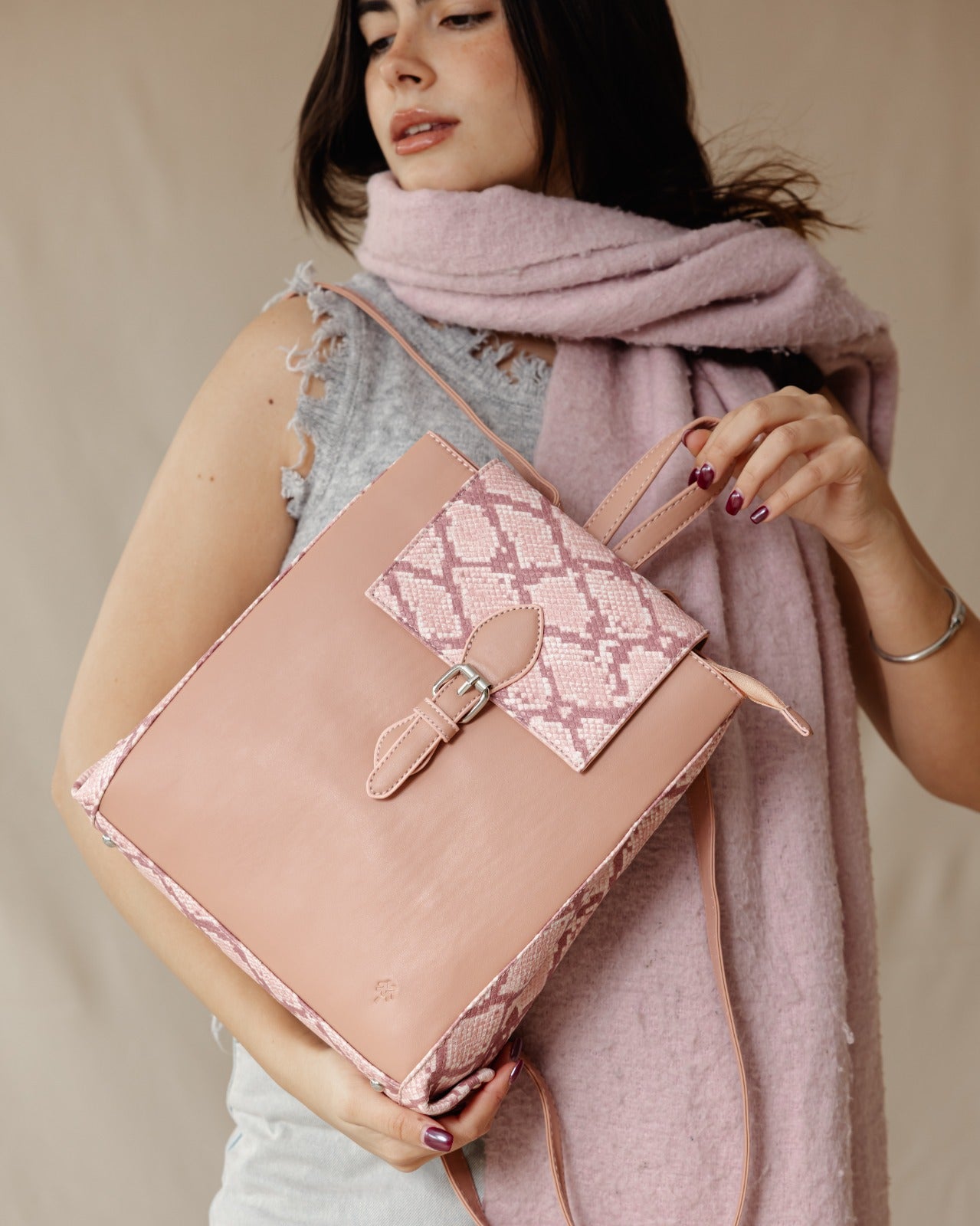 Rectangle SnakeSkin Backpack Pink