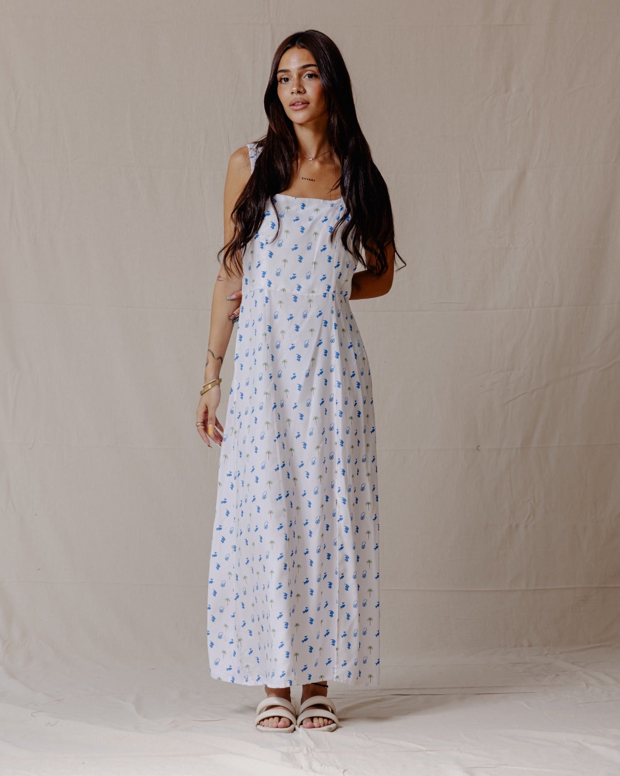 Tropical Nazar Palm Dress Blue