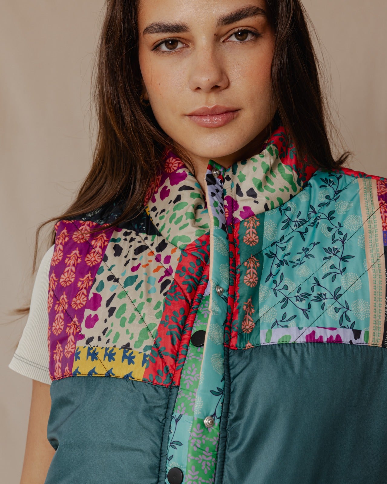 Indian Florals Waterproof Vest Petroleum