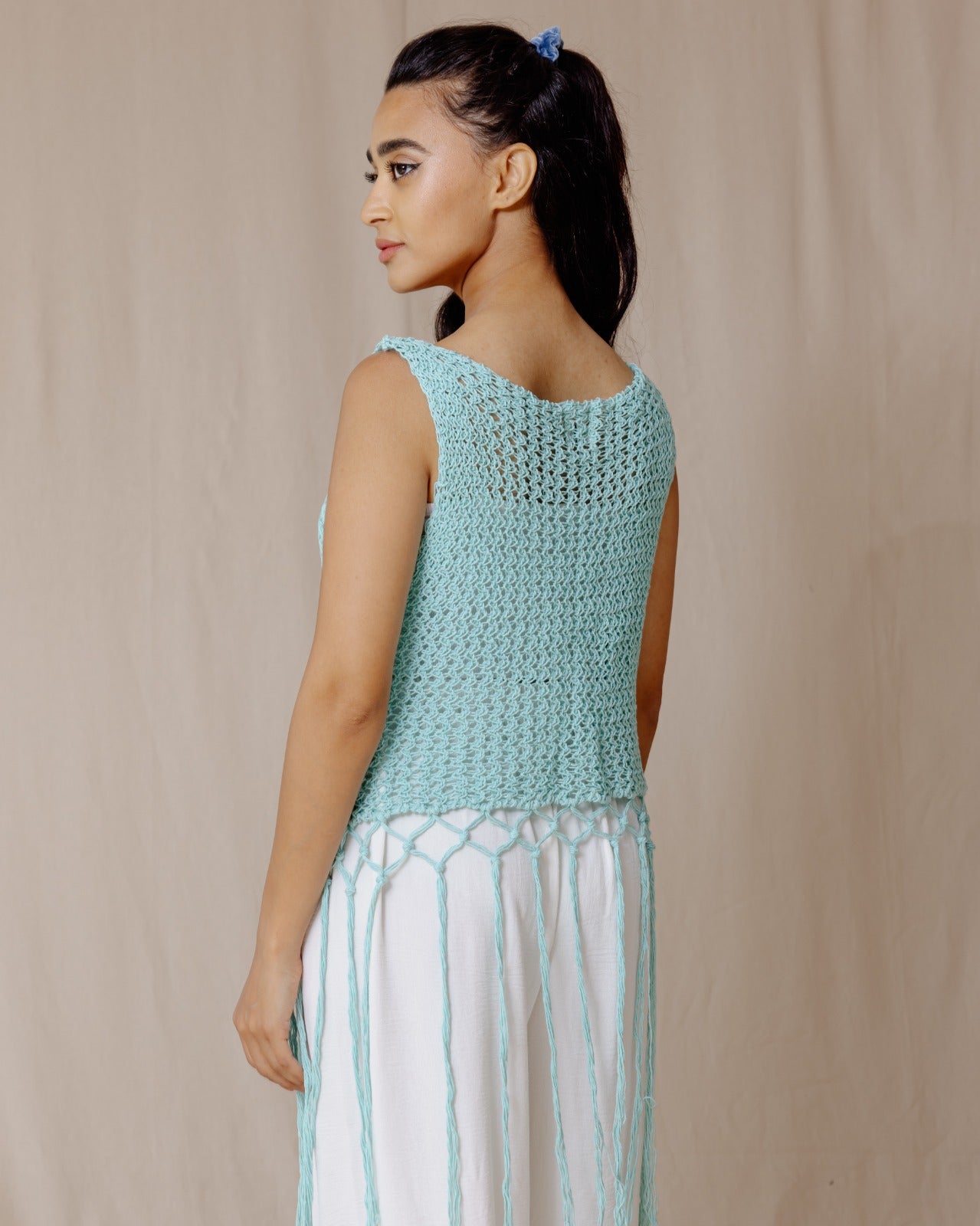 Handmade Trico Fringes Top Mint