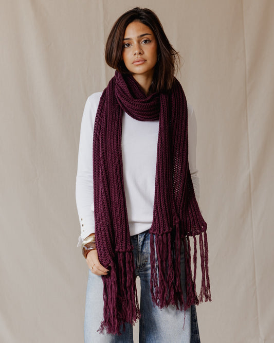 Handmade Edge Fringe Scarf Plum