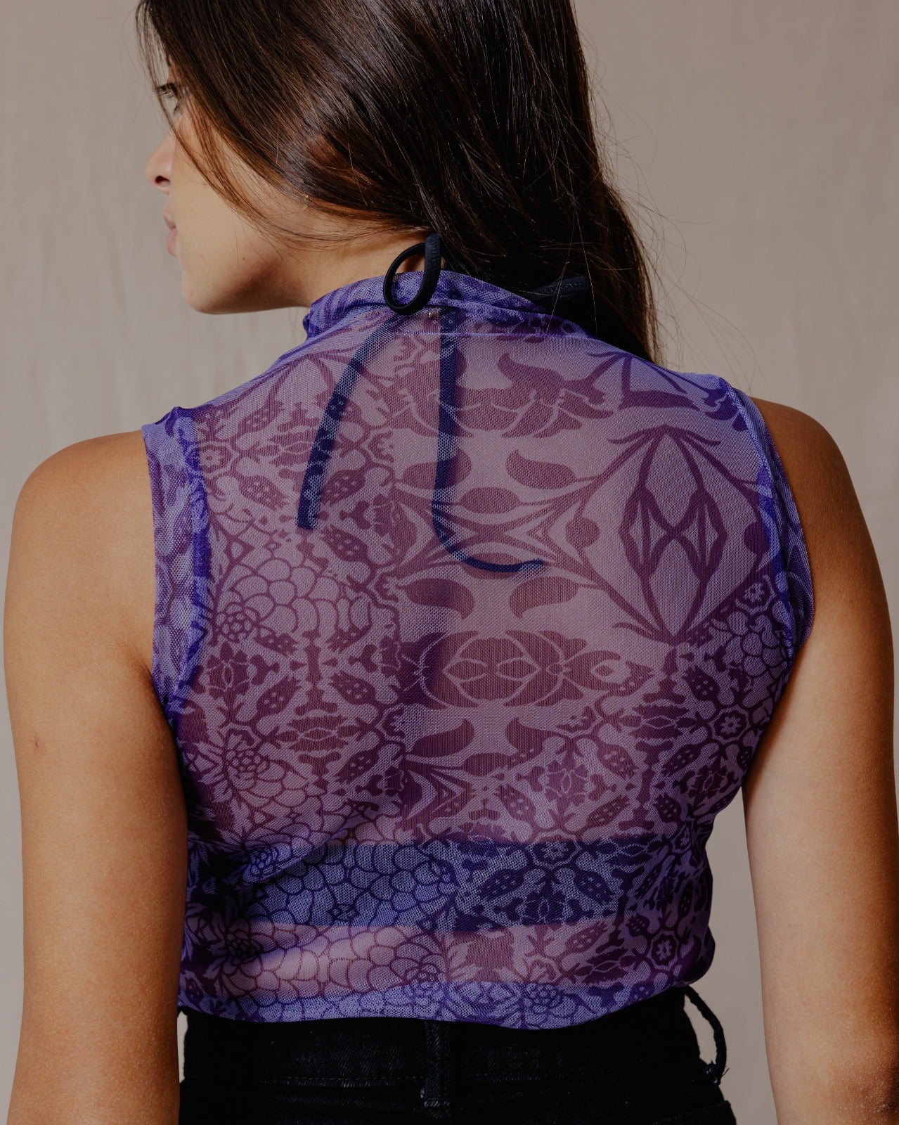 Floral Fusion Mesh Top Purple