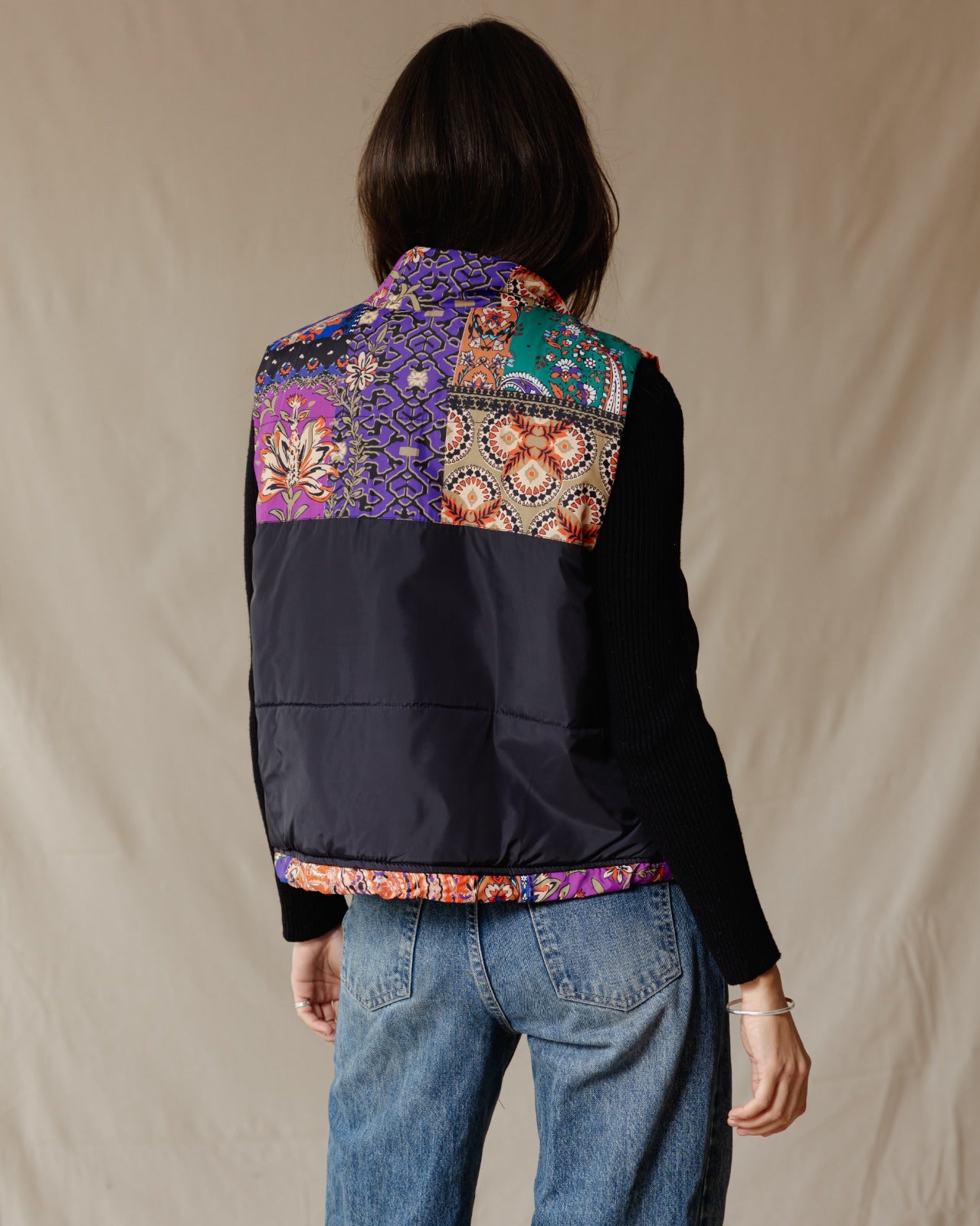 Patchwork Festival Waterproof Vest Black