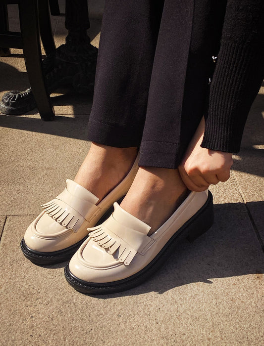 Tasseled Leather Loafers Off-White