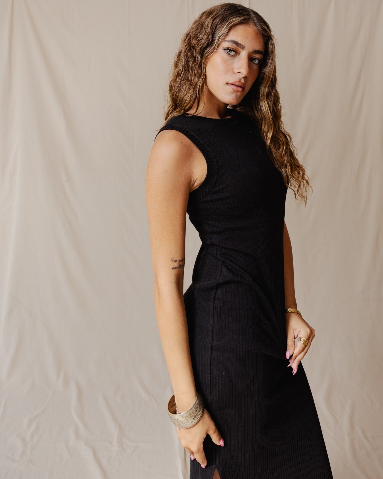 Amelia Ribbed Dress Black