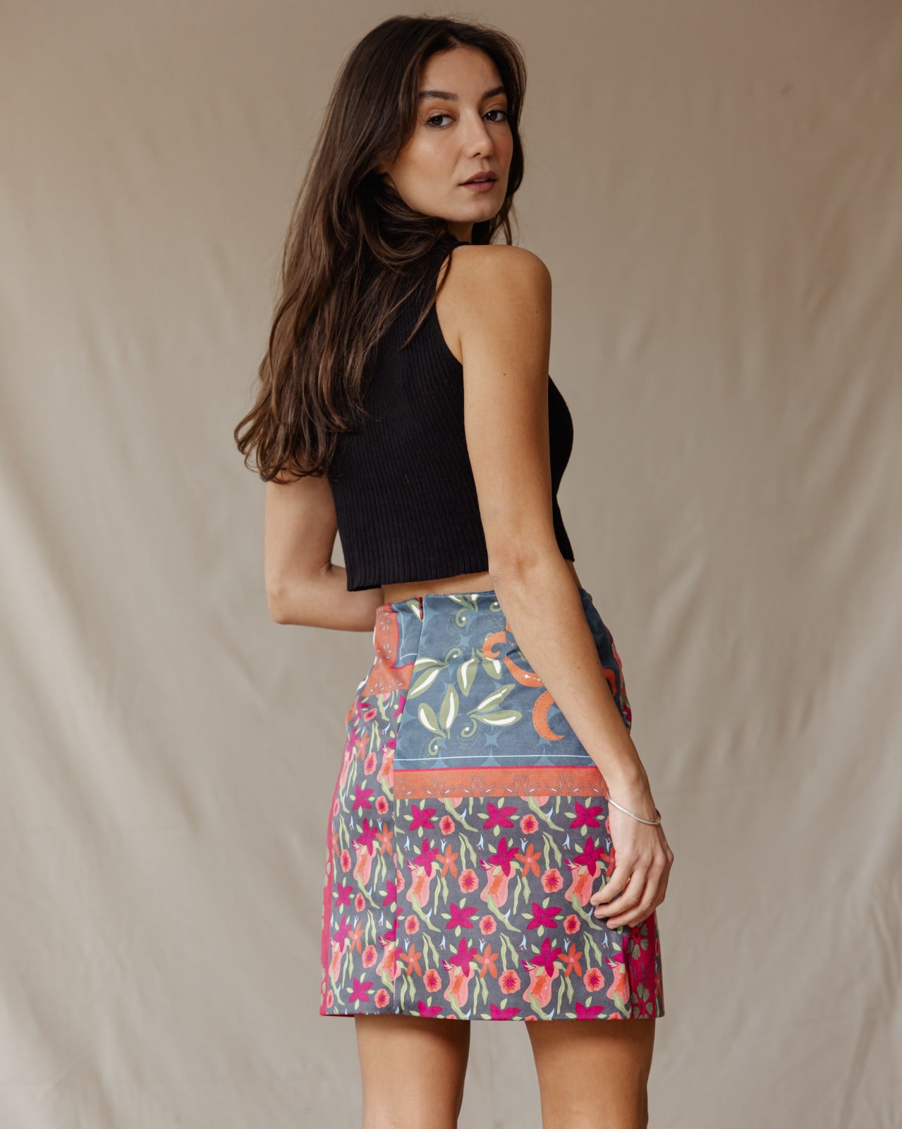 Red Blossoms Suede Skirt