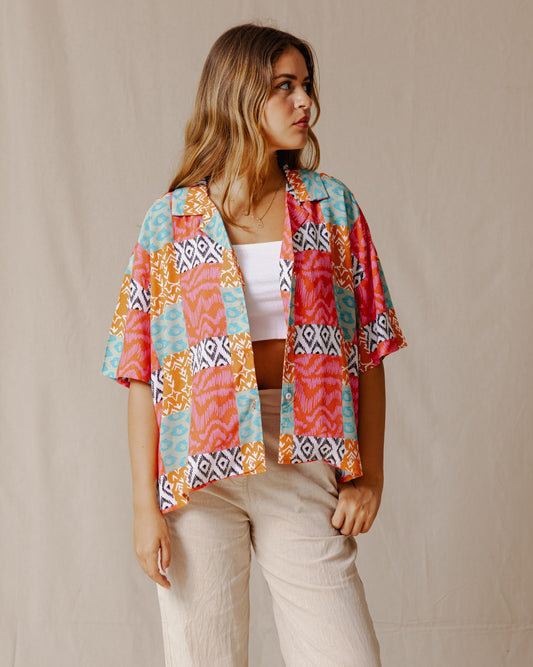 Summer Patchwork Shirt Pink