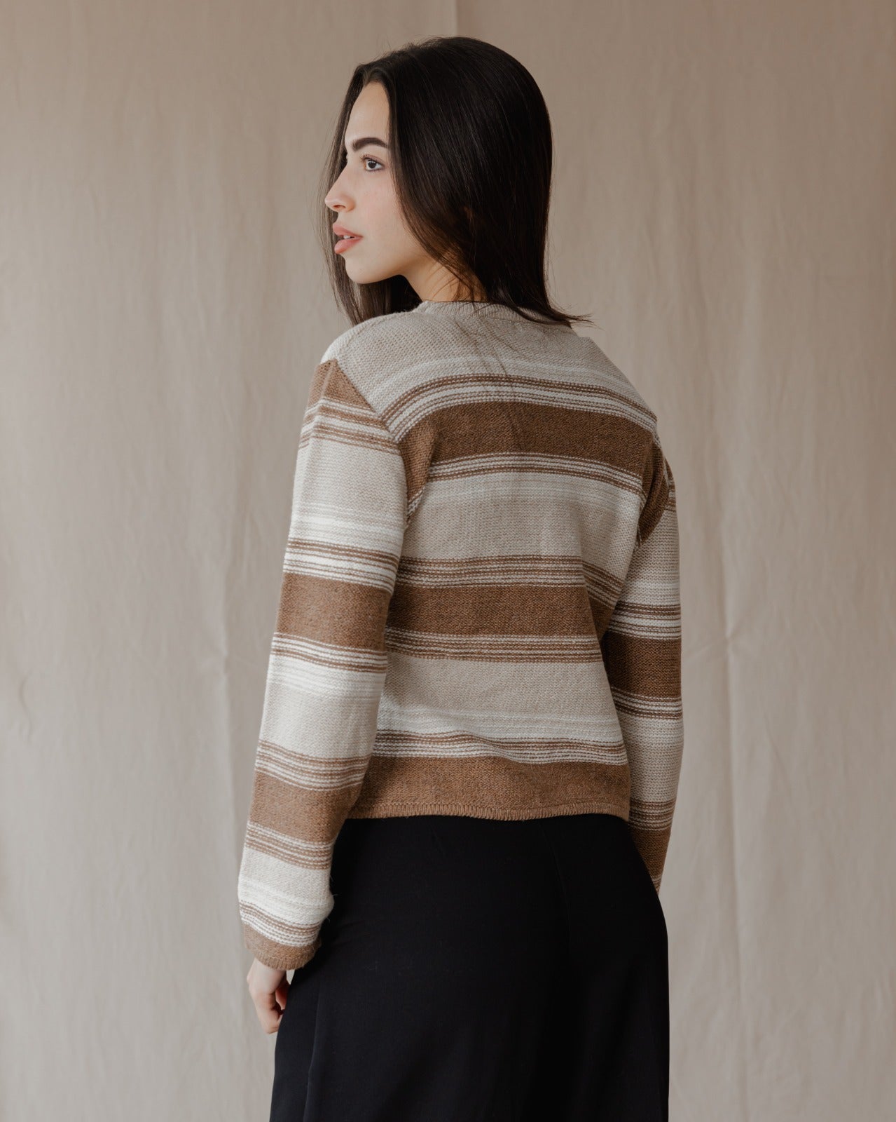 Asymmetrical Wool Top Beige X Cafe