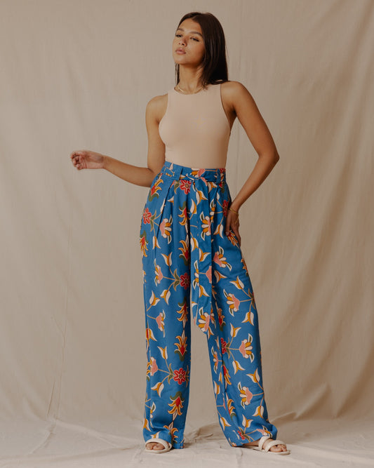 Persian Floral Cotton Pants Blue