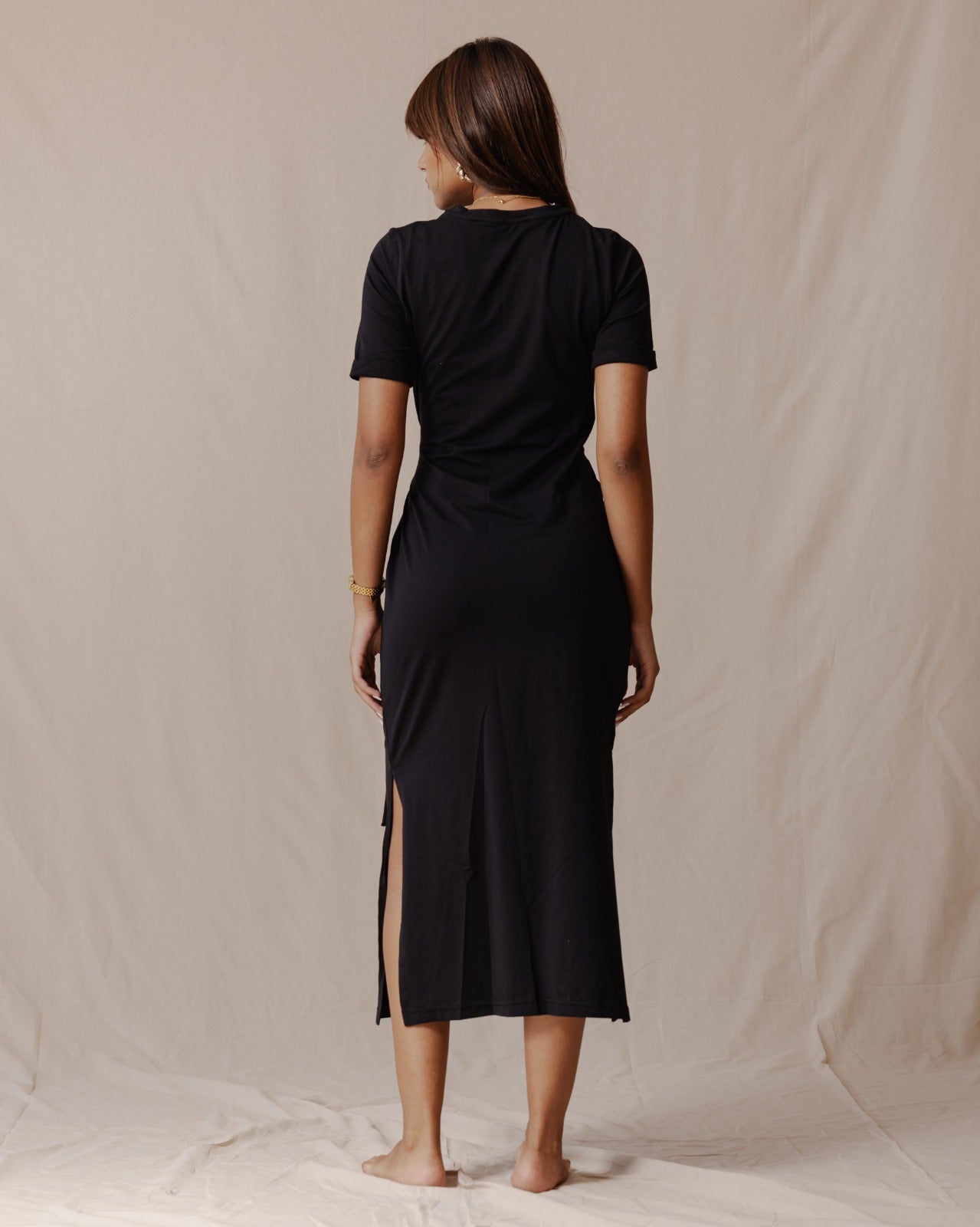 Side Tie Cotton Dress Black