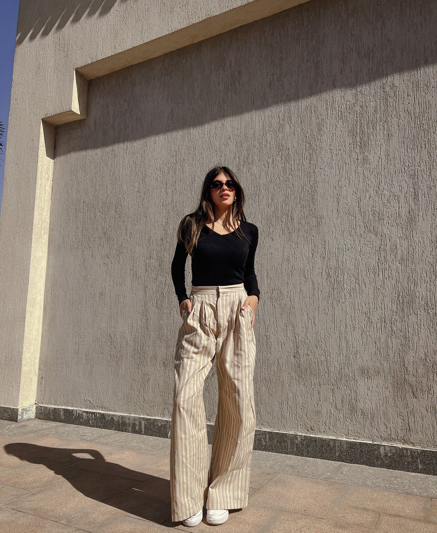 Striped Wide Pants Monochrome Beige