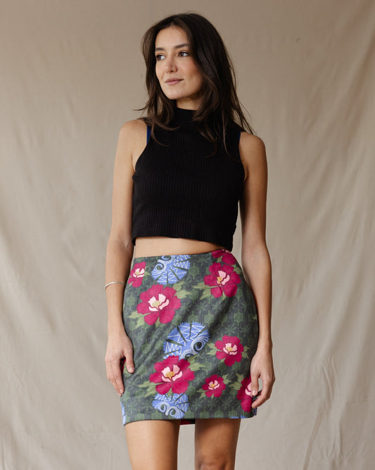 Floral Mosaic Suede Skirt