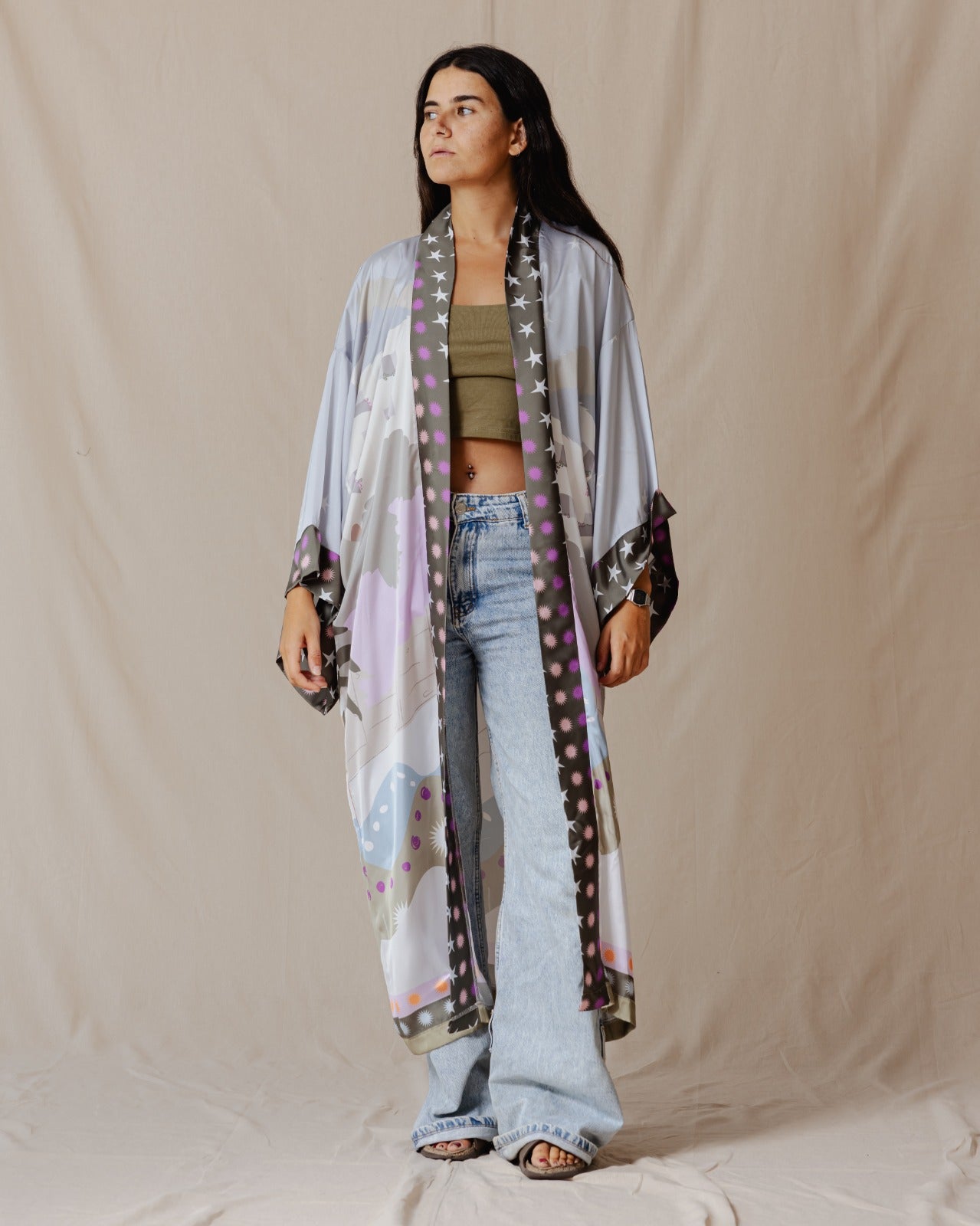 Blue Palm Valley Satin Kimono