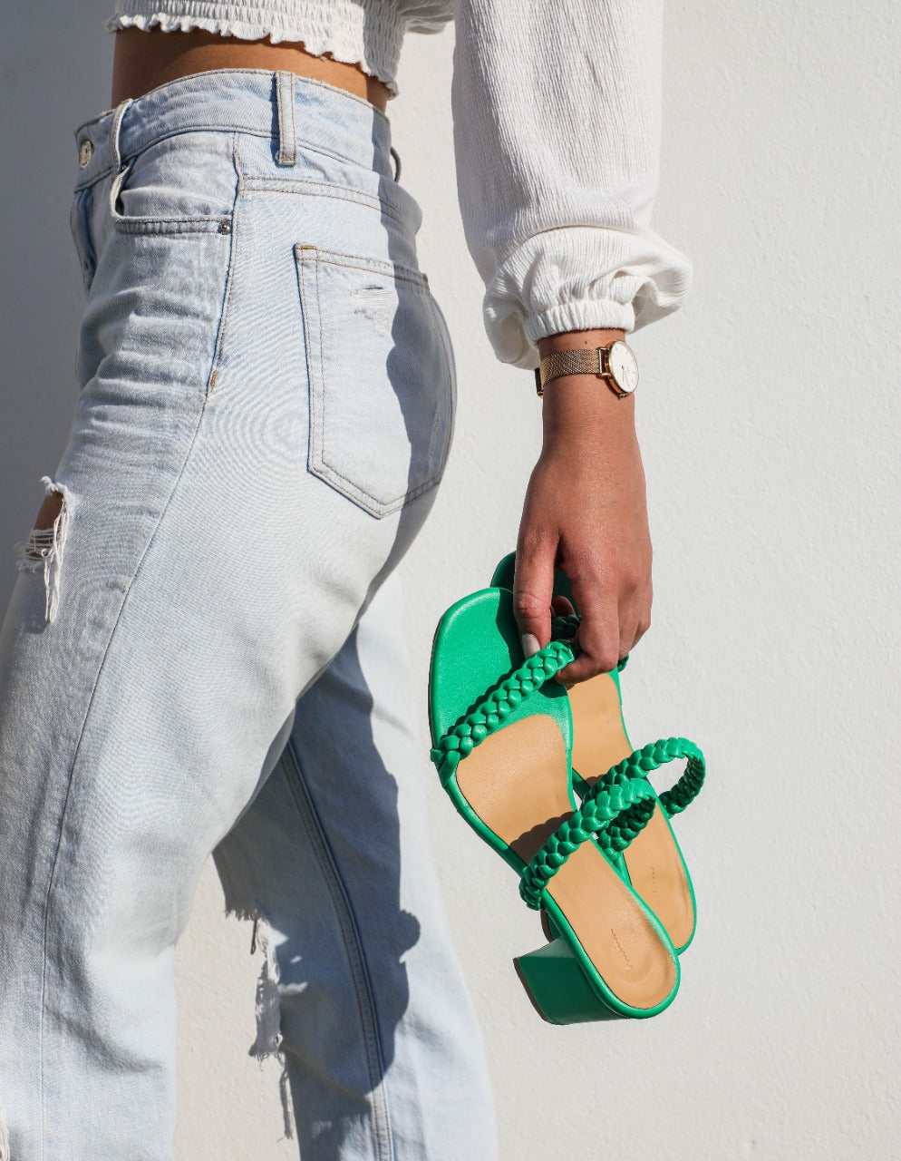 Braided Dual Heeled Sandals Green