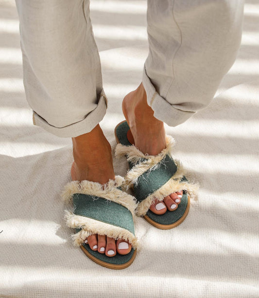 Fringed Criss Cross Slides Teal