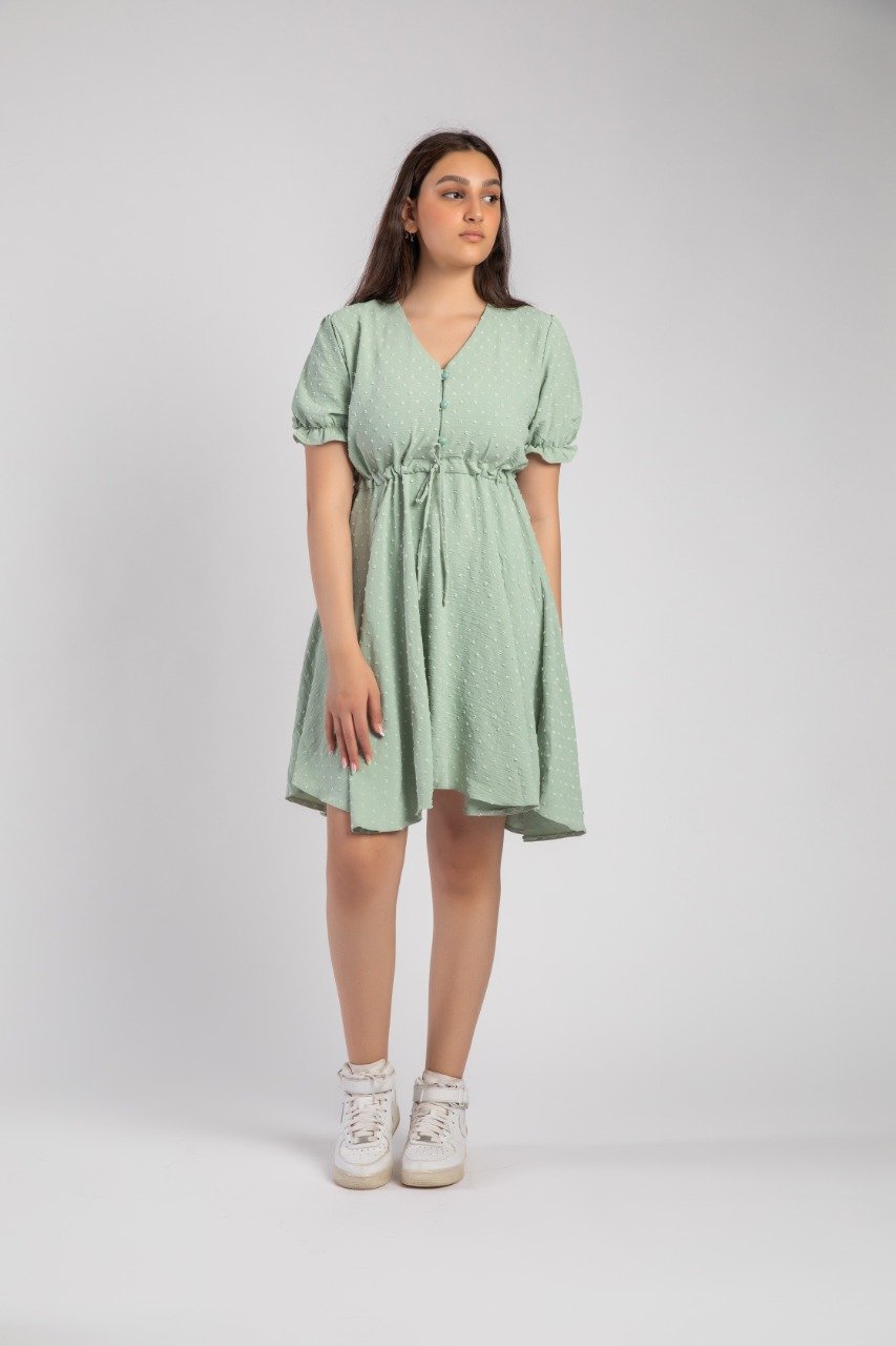 Puff Sleeve Mini Dress Mint