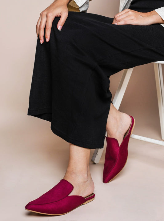 Pointy Suede Mules Burgundy