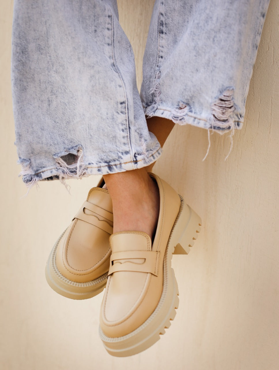 Leather Loafers Beige