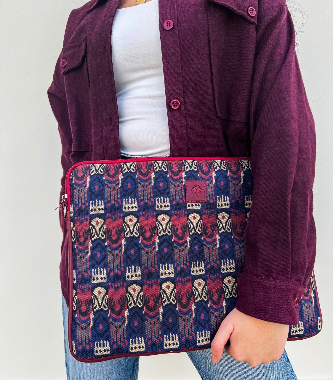Faux Knit Laptop Sleeve Navy Blue And Burgundy