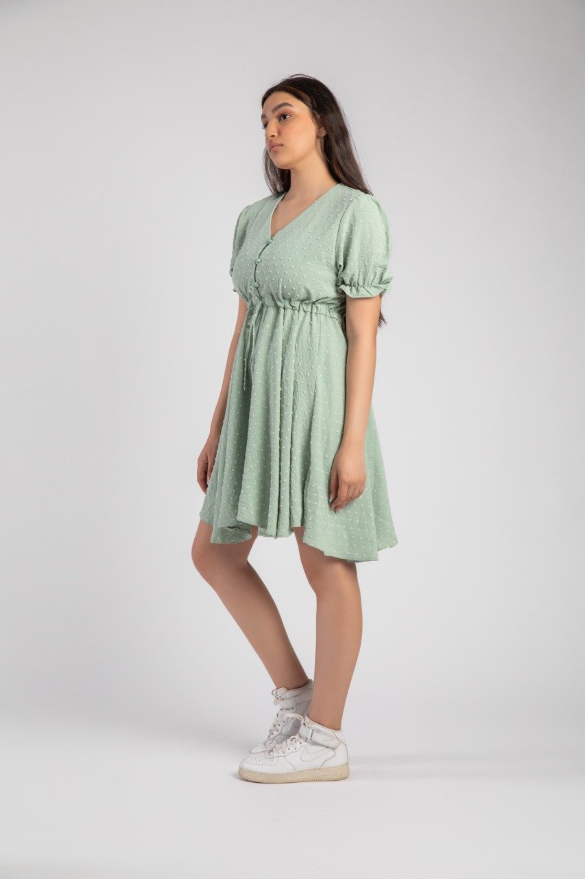 Puff Sleeve Mini Dress Mint