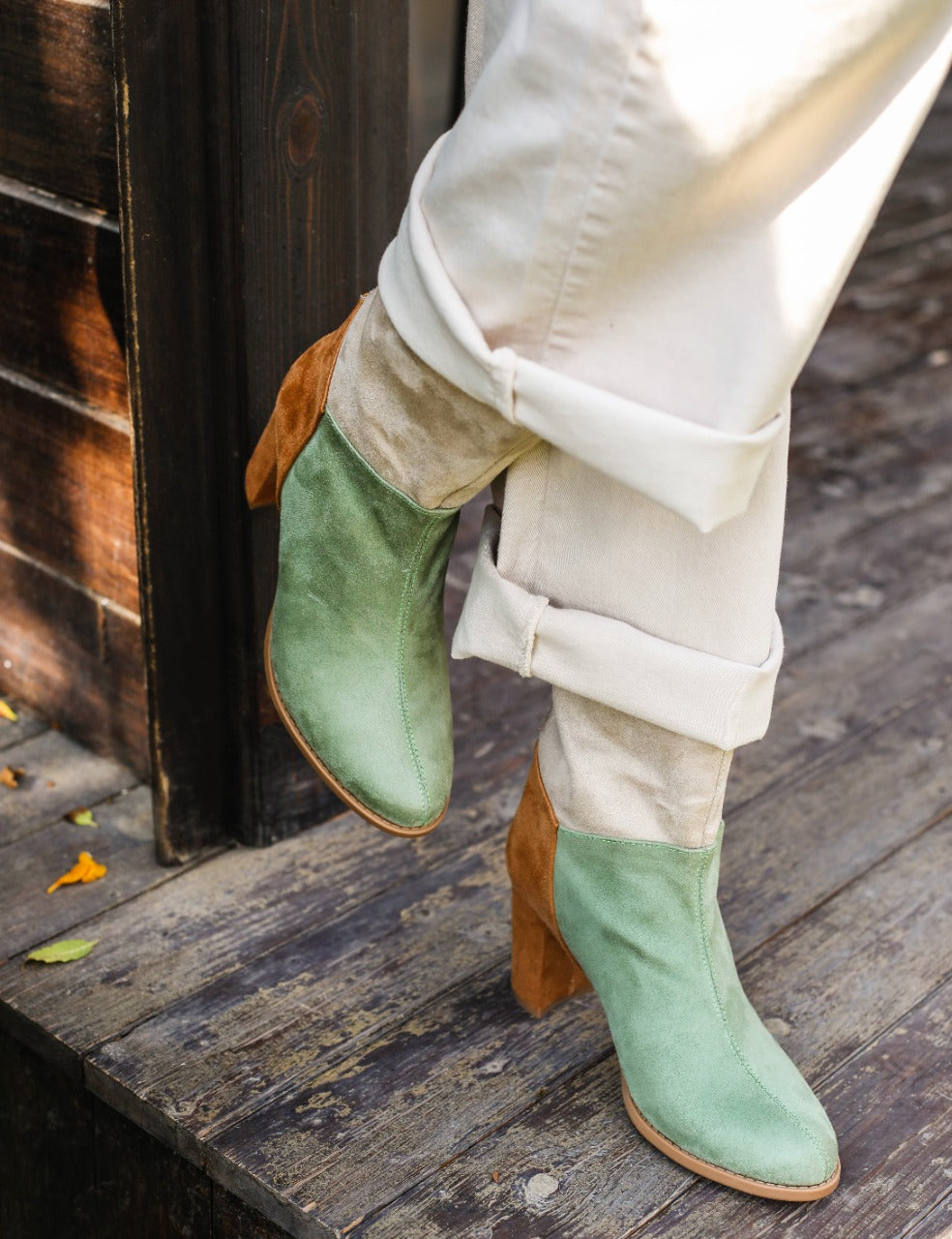 Color Blocking Boots Mint X Brown