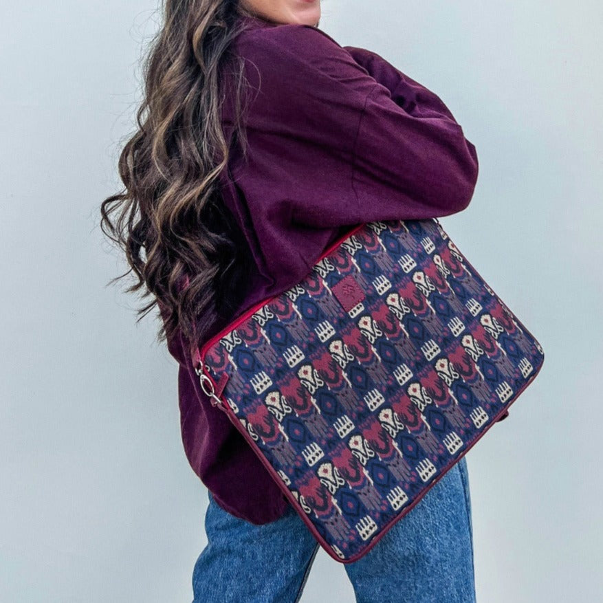 Faux Knit Laptop Sleeve Navy Blue And Burgundy