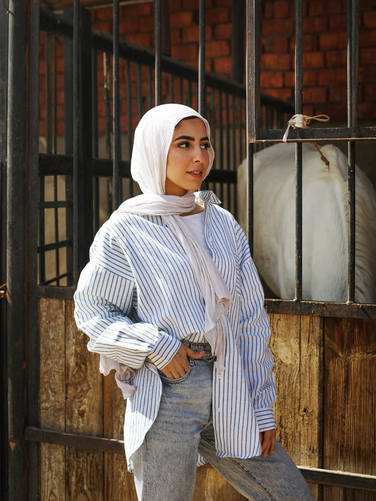 Oversized Linen Stripped Shirt Blue