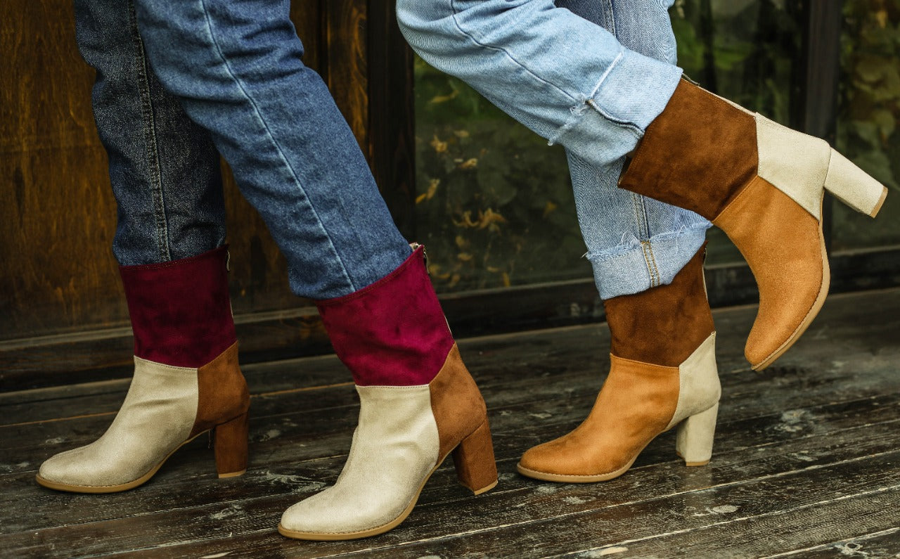 Color Blocking Boots Brown Hues