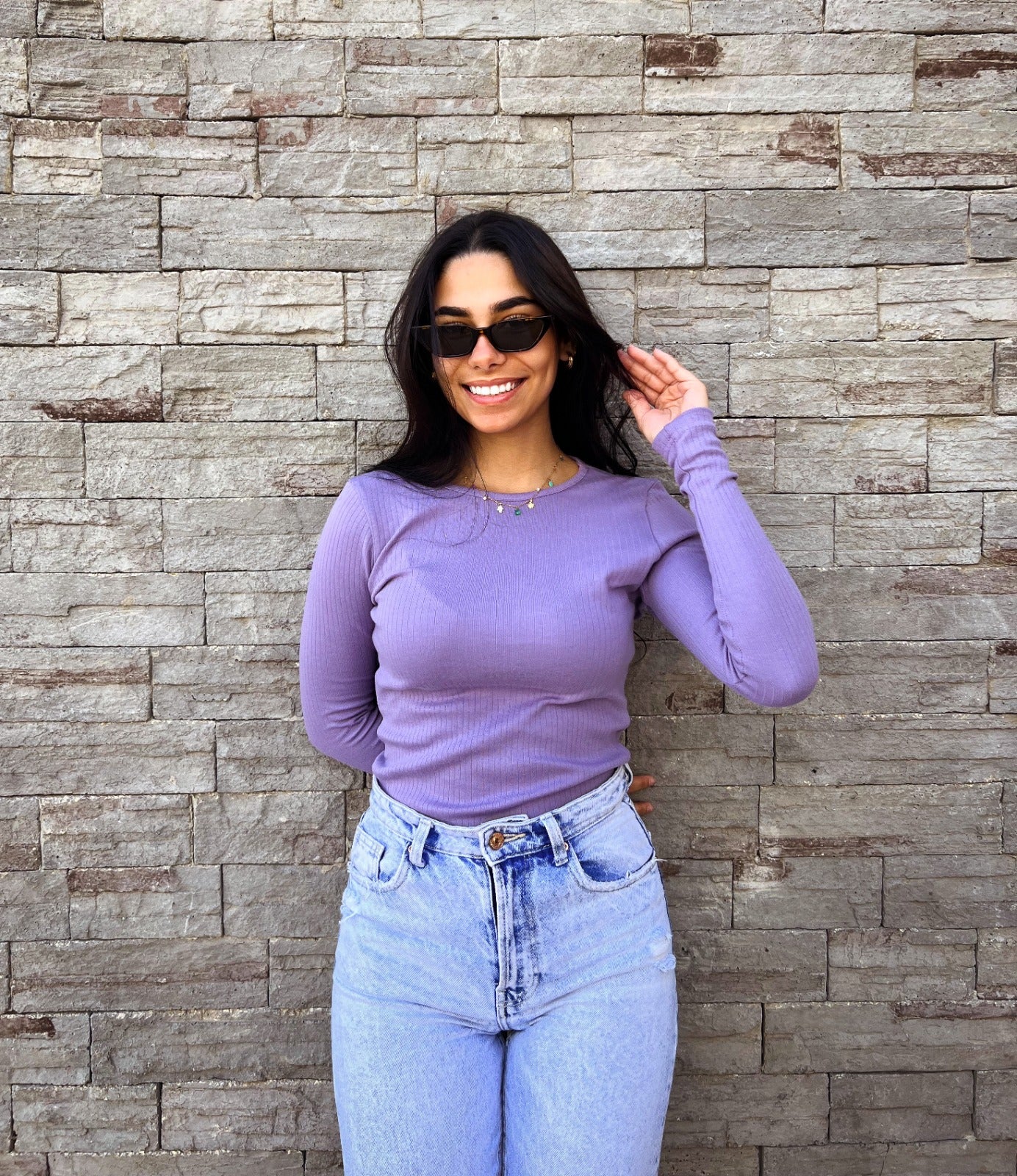 Long Sleeved Ribbed Top Mauve