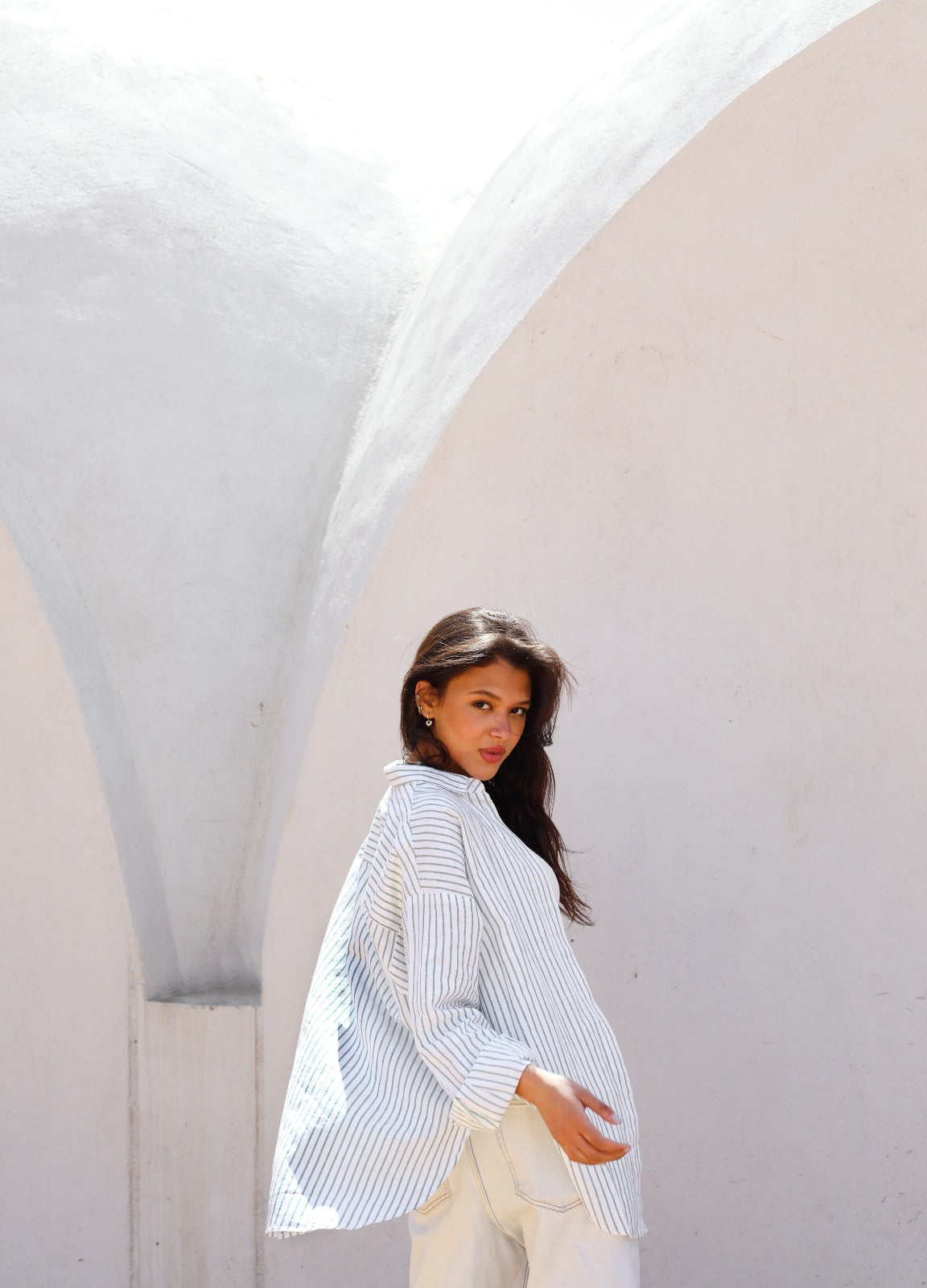 Oversized Linen Stripped Shirt Green