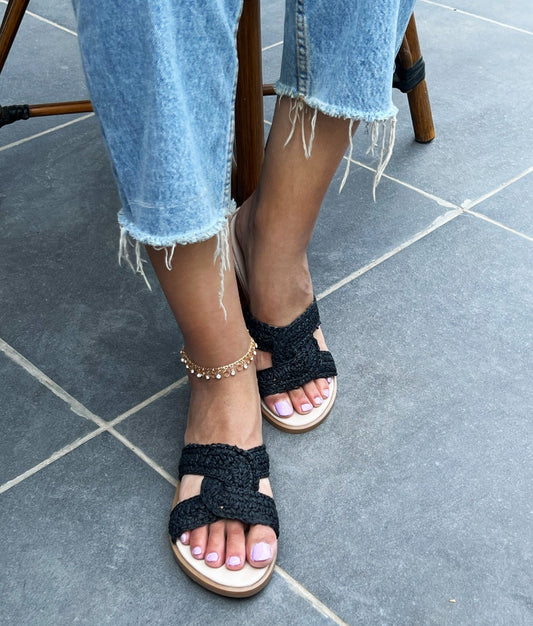 Knotted Jute Sliders Black