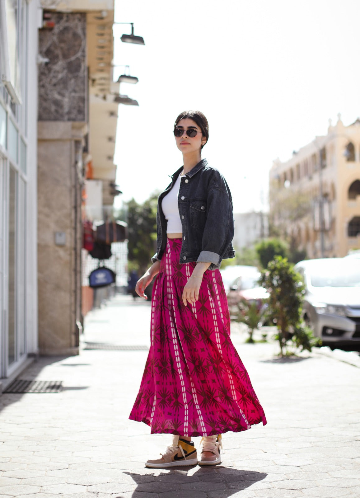 Damascus Cotton Skirt In Cherry