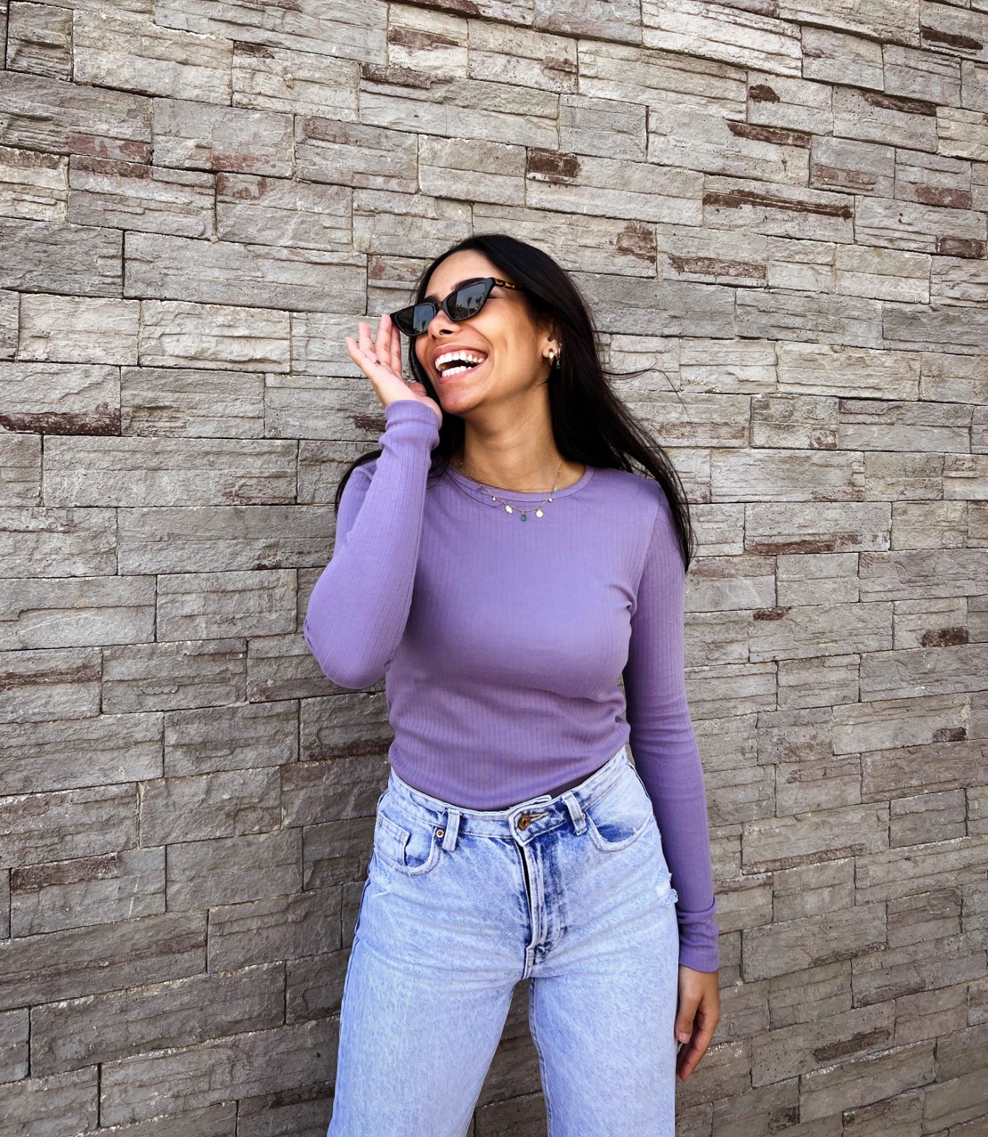 Long Sleeved Ribbed Top Mauve